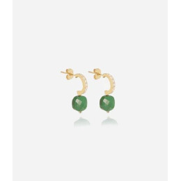 Boucles d'oreilles demi-créoles Pablo en acier PVD jaune, Malachite et oxydes de zirconium, ZAG bijoux, SEC15220-01GRN