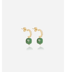 Boucles d'oreilles demi-créoles Pablo en acier PVD jaune, Malachite et oxydes de zirconium, ZAG bijoux, SEC15220-01GRN