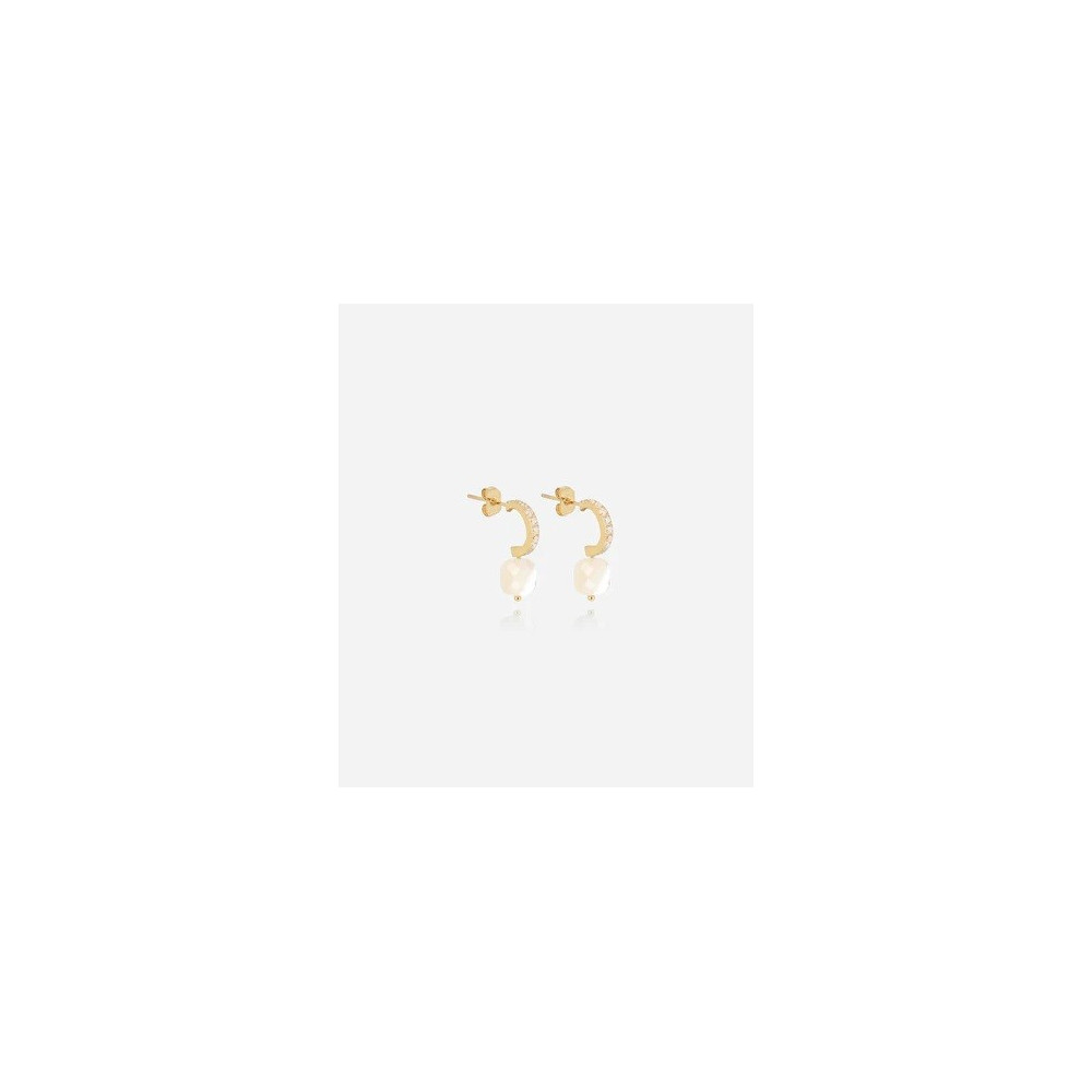 Boucles d'oreilles demi-créoles Pablo en acier PVD jaune, Nacre et oxydes de zirconium, ZAG bijoux, SEC15220-01SEL