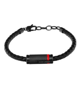 Bracelet homme Pierre Lannier Paddock (rouge), acier PVD noir et cuir tressé, BJ40A1551