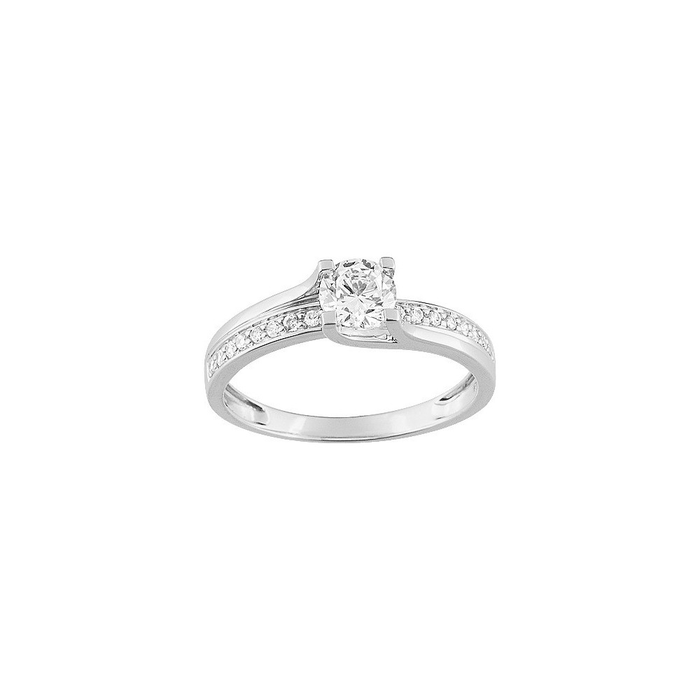 Bague or gris 375/1000, oxydes de zirconium taille brillant, by Stauffer