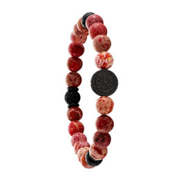 Bracelet Jourdan Bijoux, Yasur, Jaspe impérial rouge et pierre de lave, Acier JH100016B