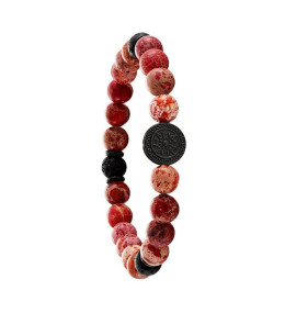 Bracelet Jourdan Bijoux, Yasur, Jaspe impérial rouge et pierre de lave, Acier JH100016B