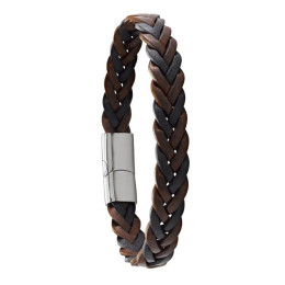 Bracelet Homme Jourdan bijou, NATHO, acier et cuir bicolore, JH300051B