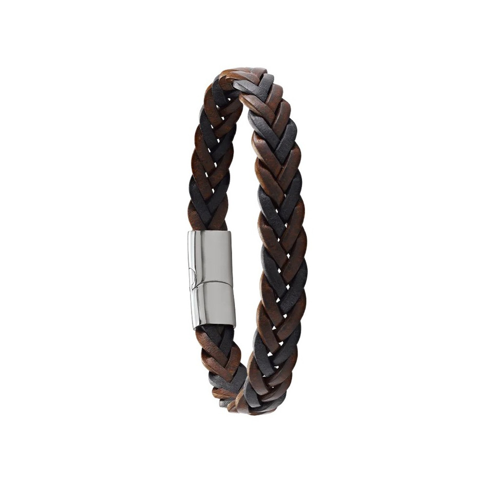 Bracelet Homme Jourdan bijou, NATHO, acier et cuir bicolore, JH300051B