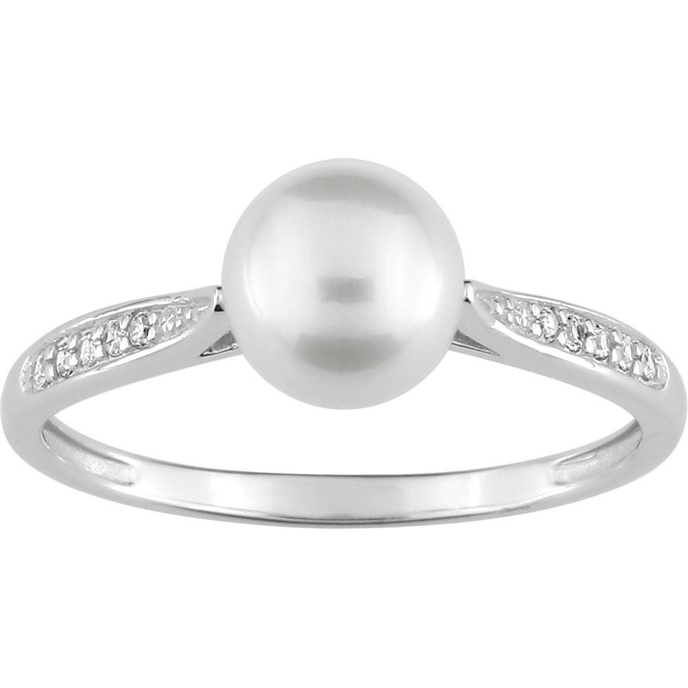 Bague or gris 375/1000, perle de culture eau douce de 6,50 mm et oxydes de zirconium by Stauffer