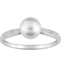 Bague or gris 375/1000, perle de culture eau douce de 6,50 mm et oxydes de zirconium by Stauffer