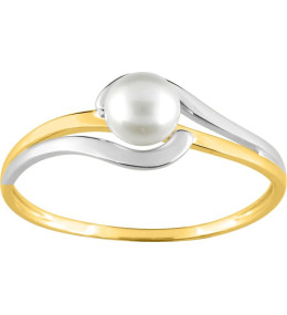 Bague or bicolore 375/1000, perle de culture eau douce de 4,50 mm by Stauffer