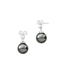 Boucles d'oreilles pendantes Flore argent 925/1000, perles de Tahiti et diamants IZA B, FEZ22E003HP