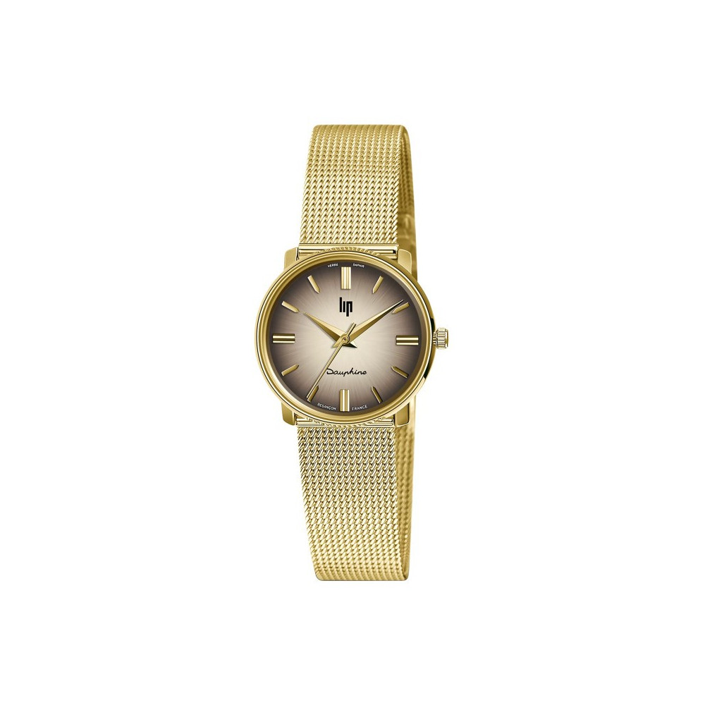 Montre Femme Lip Dauphine, acier PVD jaune, 29 mm, quartz, Ref 671953