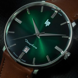 Montre Homme Lip Dauphine, acier et cuir, 38 mm, quartz, Ref 671955