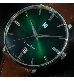 Montre Homme Lip Dauphine, acier et cuir, 38 mm, quartz, Ref 671955