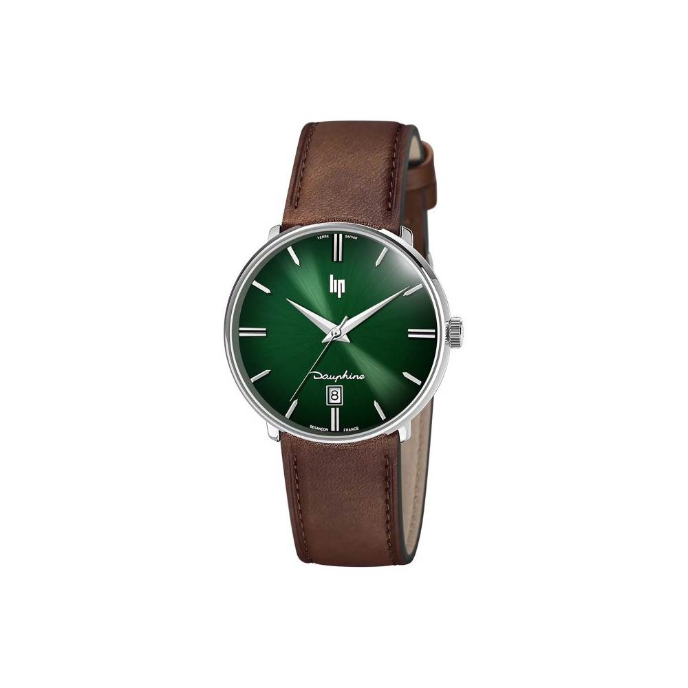 Montre Homme Lip Dauphine, acier et cuir, 38 mm, quartz, Ref 671955