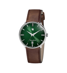 Montre Homme Lip Dauphine, acier et cuir, 38 mm, quartz, Ref 671955
