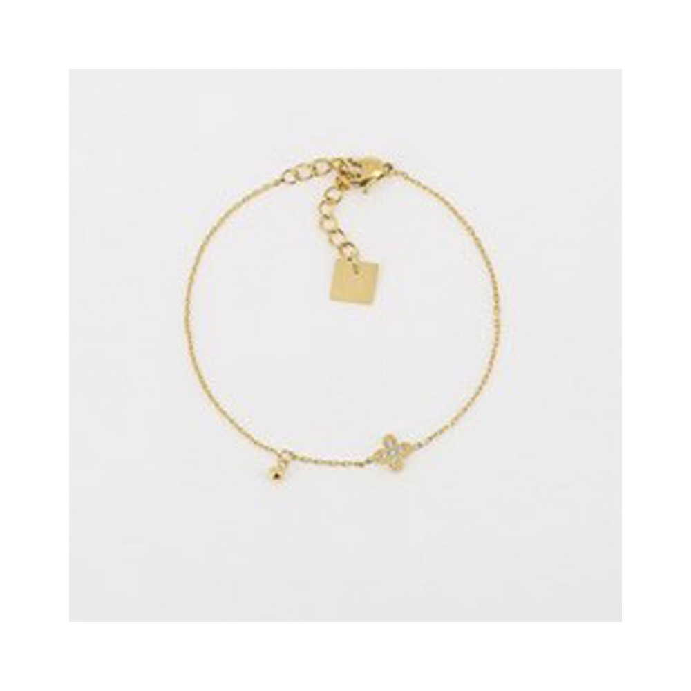 Le Bracelet Trèfle en acier PVD jaune et oxydes de zirconium, ZAG bijoux, SBS18300-01WHT