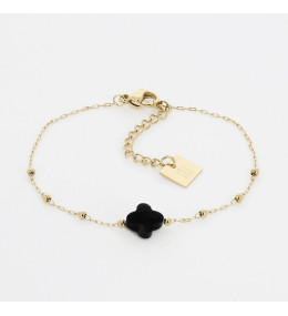 Le Bracelet Velasquez en acier PVD jaune et onyx noir, ZAG bijoux, SBS7970-01BLK