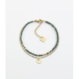 Bracelet Apache en acier PVD jaune et malachite, ZAG bijoux, SBS8439-01GRN