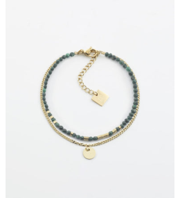 Bracelet Apache en acier PVD jaune et malachite, ZAG bijoux, SBS8439-01GRN