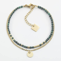 Le Bracelet Apache en acier PVD jaune et malachite, ZAG bijoux, SBS8439-01GRN