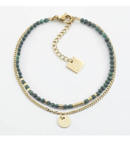 Le Bracelet Apache en acier PVD jaune et malachite, ZAG bijoux, SBS8439-01GRN