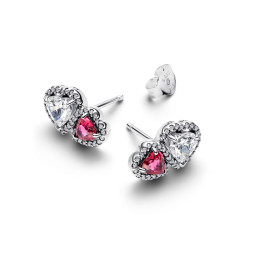 Les Boucles d'oreilles Pandora, Double coeurs scintillants en argent 925/1000, 293633C01