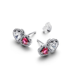 Les Boucles d'oreilles Pandora, Double coeurs scintillants en argent 925/1000, 293633C01