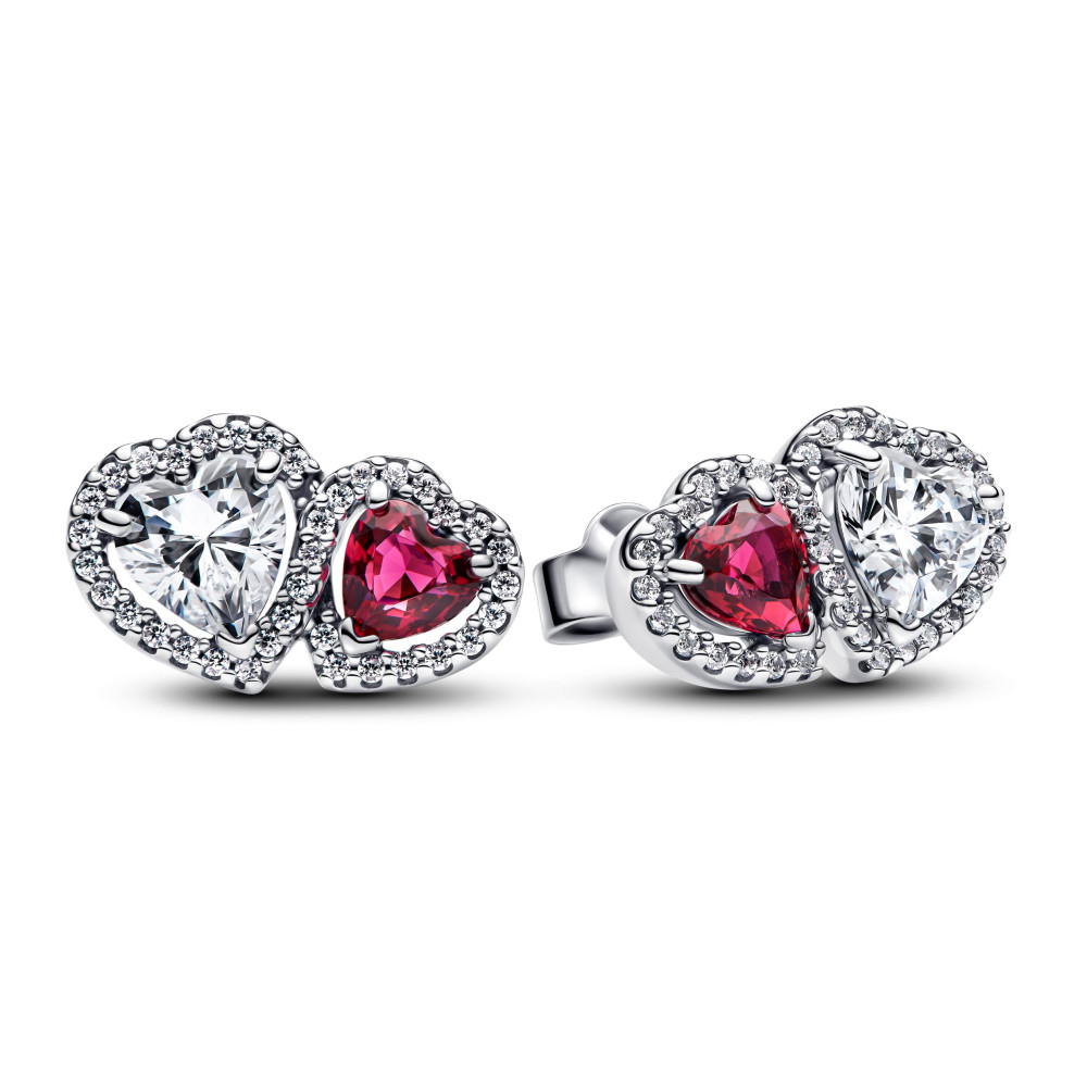 Boucles d'oreilles Pandora, Double coeurs scintillants en argent 925/1000, 293633C01