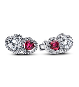 Boucles d'oreilles Pandora, Double coeurs scintillants en argent 925/1000, 293633C01