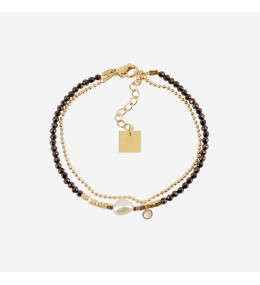 Bracelet Ecrin en acier PVD jaune, perle de culture et oxyde de zirconium, ZAG bijoux, SBX24558-01BLK