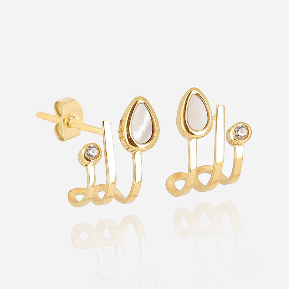 Boucles d'oreilles infini en acier PVD jaune, nacre et oxydes de zirconium, ZAG bijoux, SEC21715-01SEL