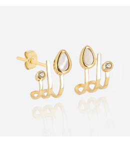 Boucles d'oreilles infini en acier PVD jaune, nacre et oxydes de zirconium, ZAG bijoux, SEC21715-01SEL