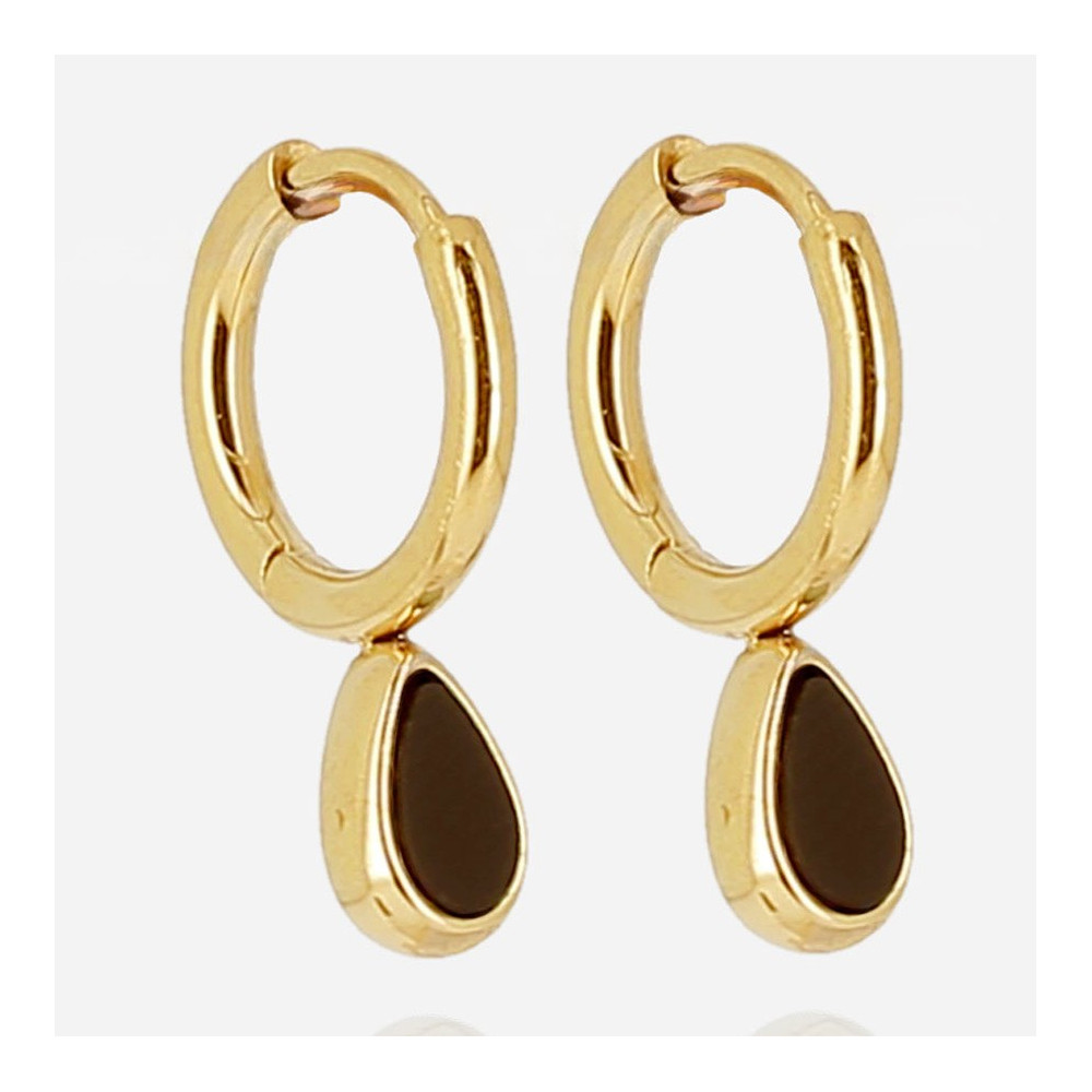 Boucles d'oreilles infini en acier PVD jaune et oxydes de zirconium, ZAG bijoux, SEC22295-01BLK