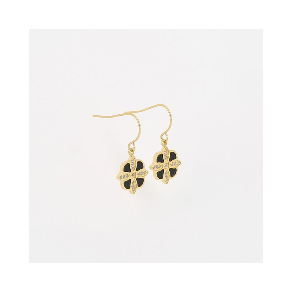 Boucles d'oreilles Chambord en acier PVD jaune et oxydes de zirconium, ZAG bijoux, SED18170-01BLK