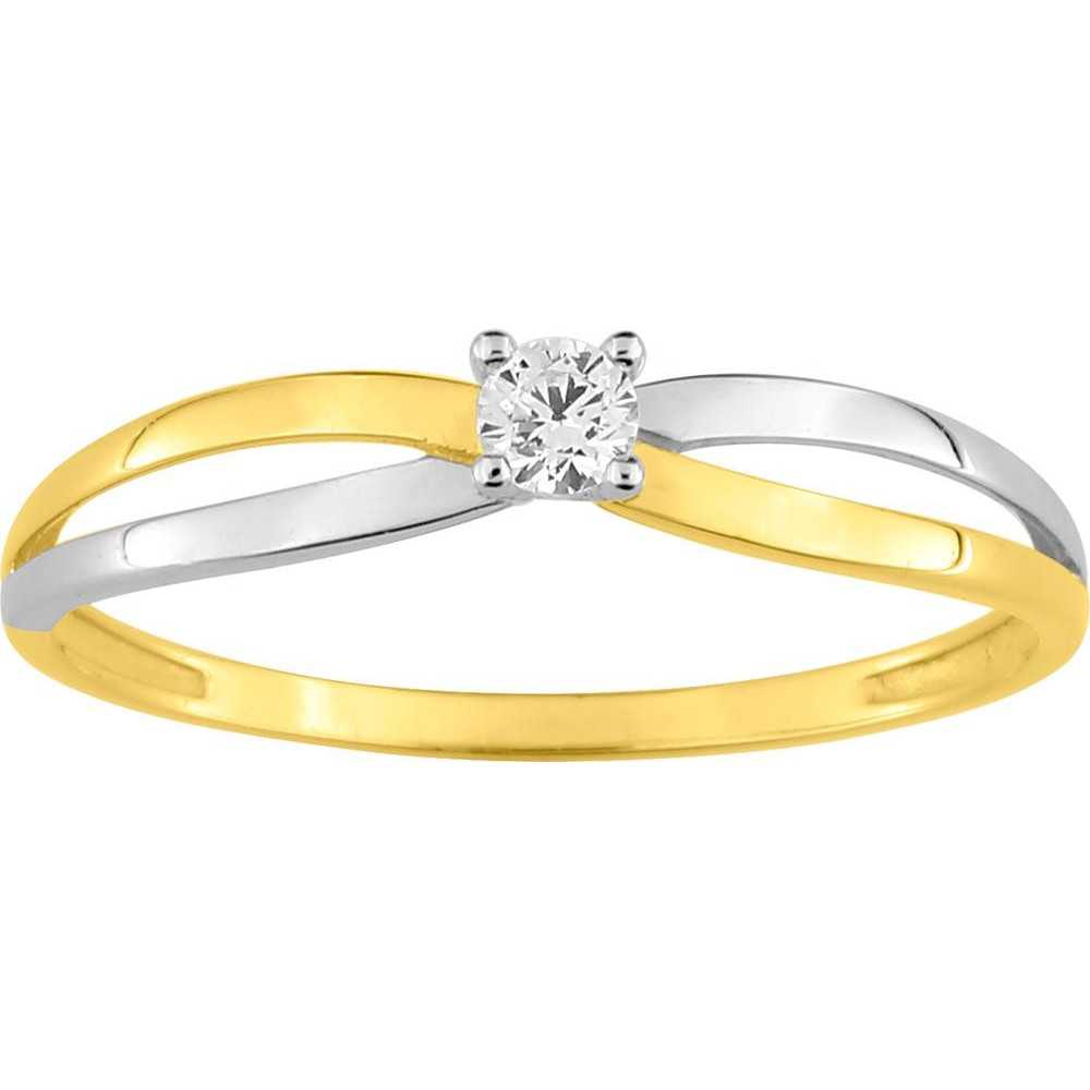 Bague or bicolore 375/1000 et oxyde de zirconium taille brillant by Stauffer