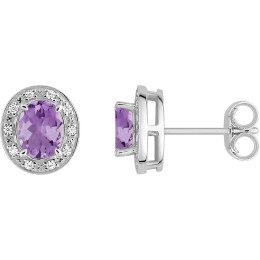 Boucles d'oreilles, or gris 375/1000, améthystes taille ovale et oxydes de zirconium by Stauffer
