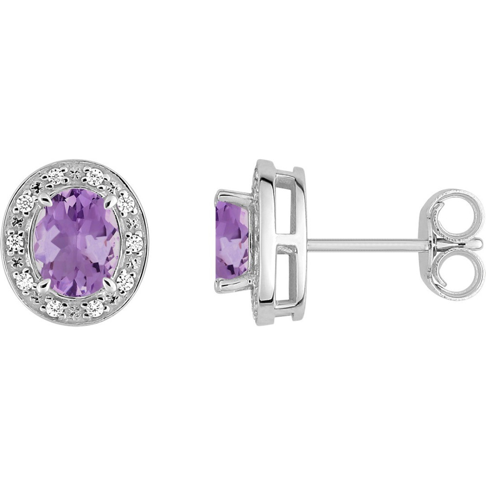 Boucles d'oreilles, or gris 375/1000, améthystes taille ovale et oxydes de zirconium by Stauffer
