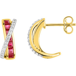 Boucles d'oreilles or bicolore 375/1000, rubis taille princesse et oxydes de zirconium by Stauffer