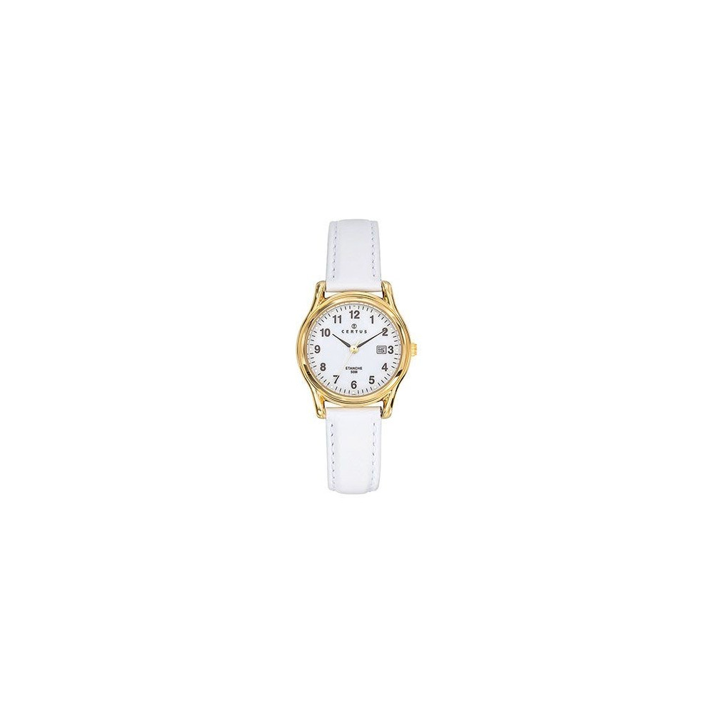 Montre Femme CERTUS Analogique Aiguilles, cuir blanc 646594 Montre Femme CERTUS Analogique Aiguilles, cuir blanc 646594