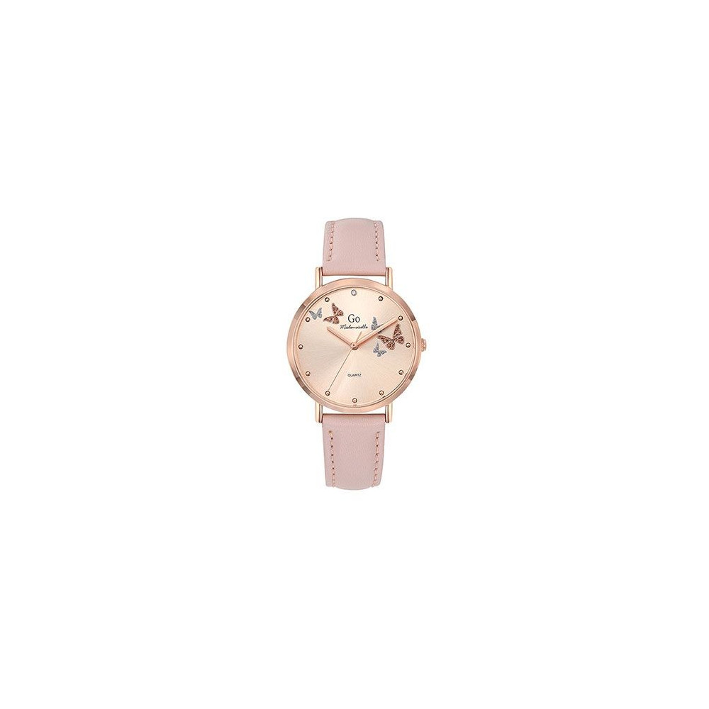 Montre Femme GO Analogique Aiguilles, cuir rose, papillons, 699539