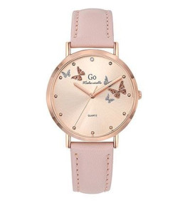 Montre Femme GO Analogique Aiguilles, cuir rose, papillons, 699539