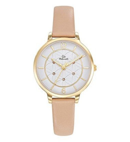 Montre Femme GO Analogique Aiguilles, cuir beige clair, fleurs, 699608