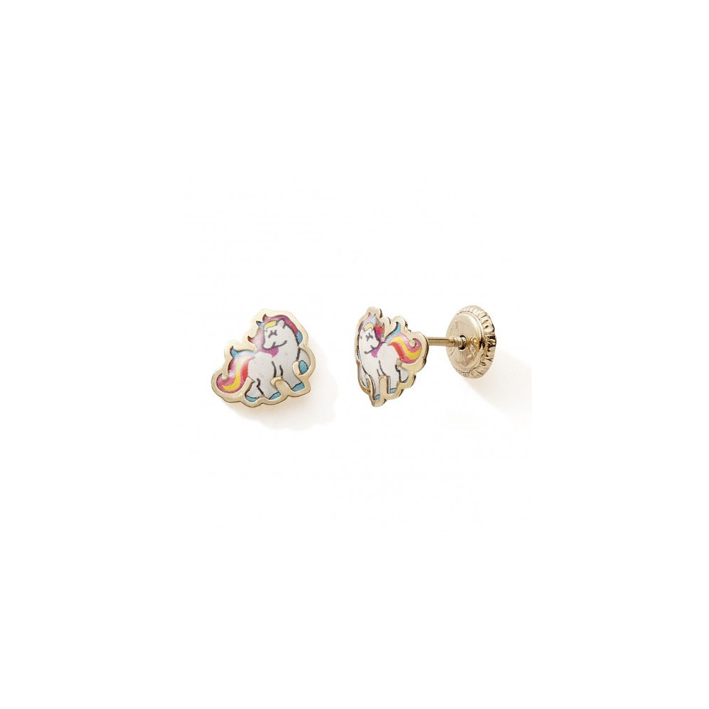 Boucles d'oreilles or jaune 375/1000, licornes laque by Stauffer