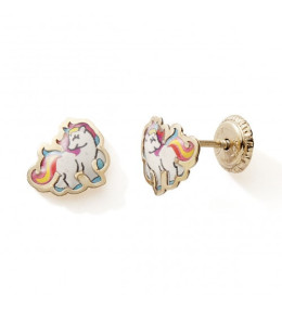 Boucles d'oreilles or jaune 375/1000, licornes laque by Stauffer
