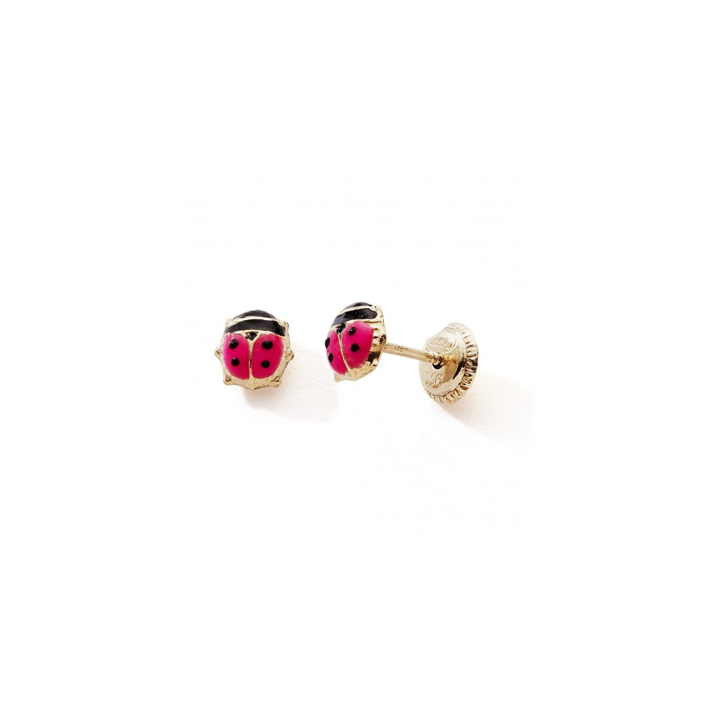 Boucles d'oreilles or jaune 375/1000, coccinelles laque rouge et noire by Stauffer