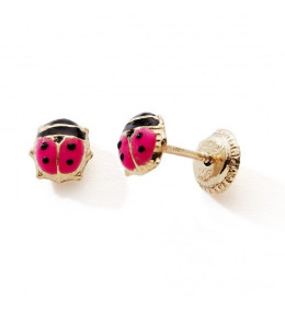 Boucles d'oreilles or jaune 375/1000, coccinelles laque rouge et noire by Stauffer
