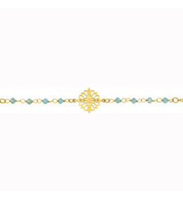 Bracelet femme acier doré jaune, chaîne forçat, et cristaux turquoises by Stauffer