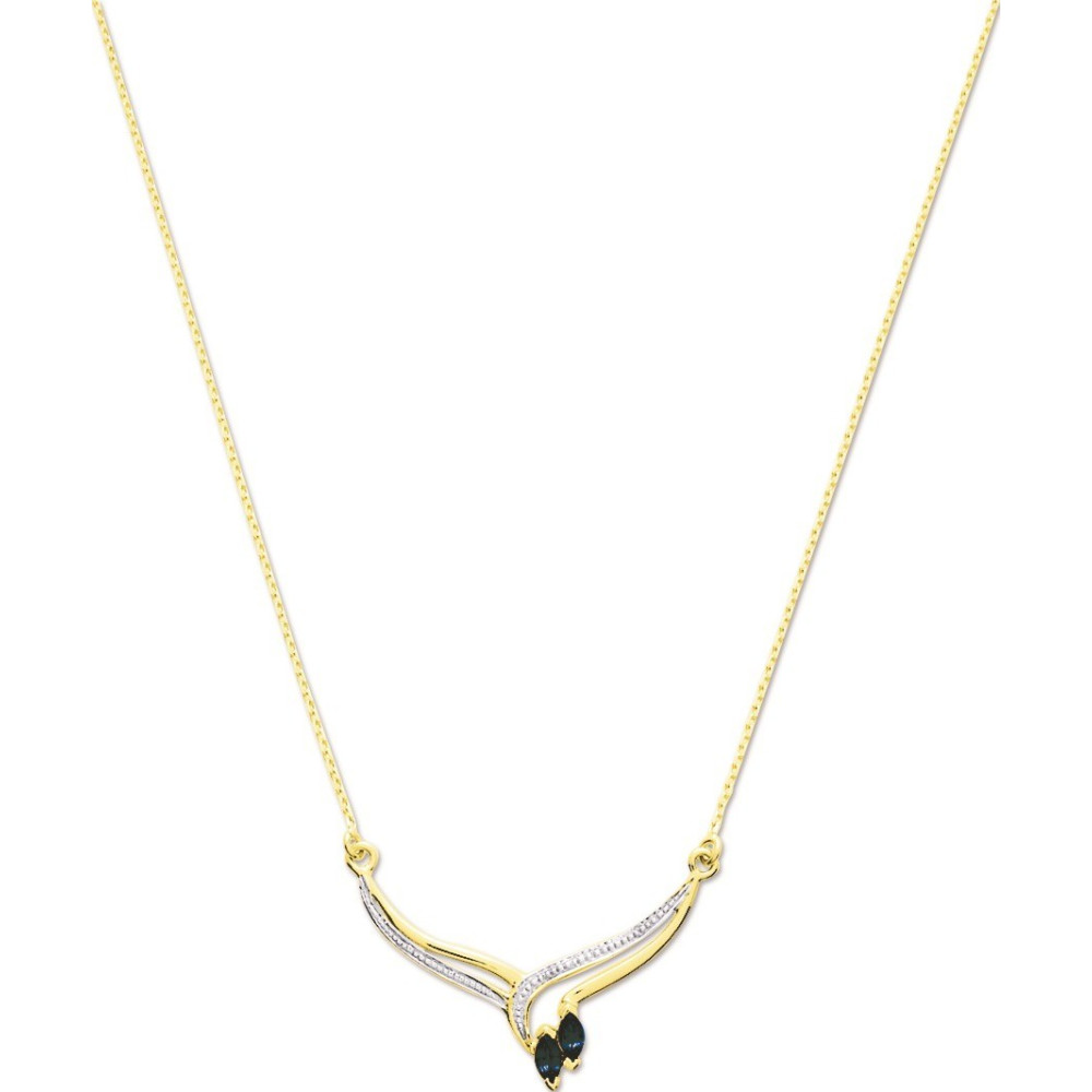 Collier or bicolore 375/1000, saphirs bleus taille navette by Stauffer