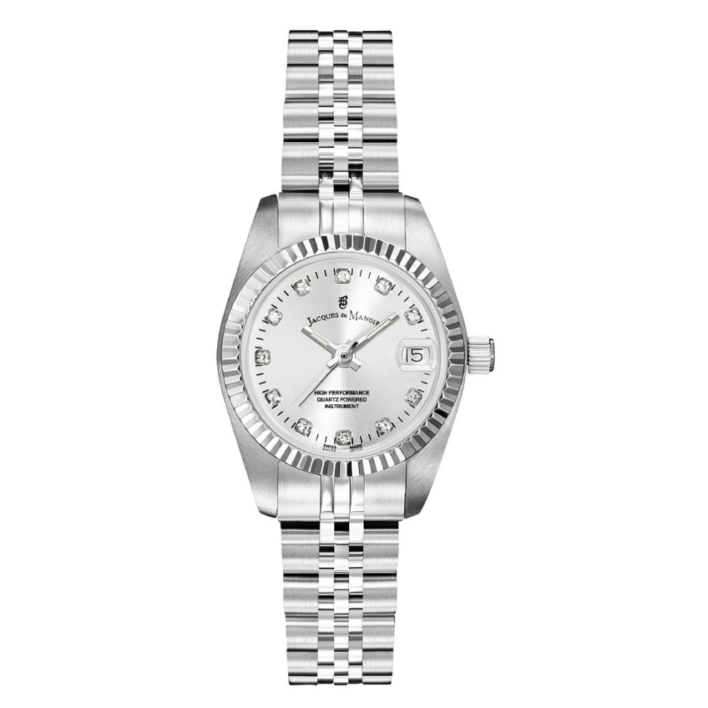 La Montre femme Jacques du Manoir, Inspiration 26mm, 3 aiguilles et date, acier, NRO.02