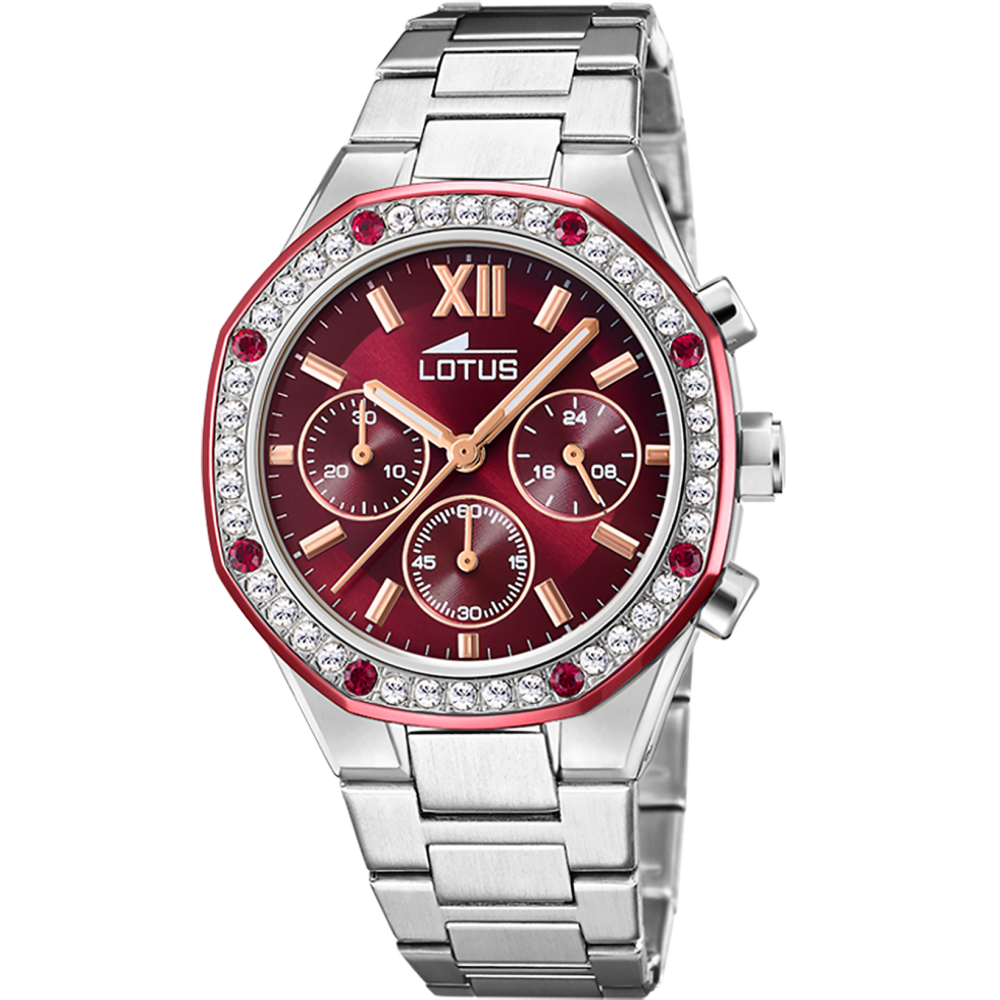 LES MONTRES LOTUS - Montre femme LOTUS, Chronographe, acier, cristaux bordeaux et blancs, 18872/3
