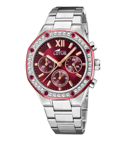 LES MONTRES LOTUS - Montre femme LOTUS, Chronographe, acier, cristaux bordeaux et blancs, 18872/3